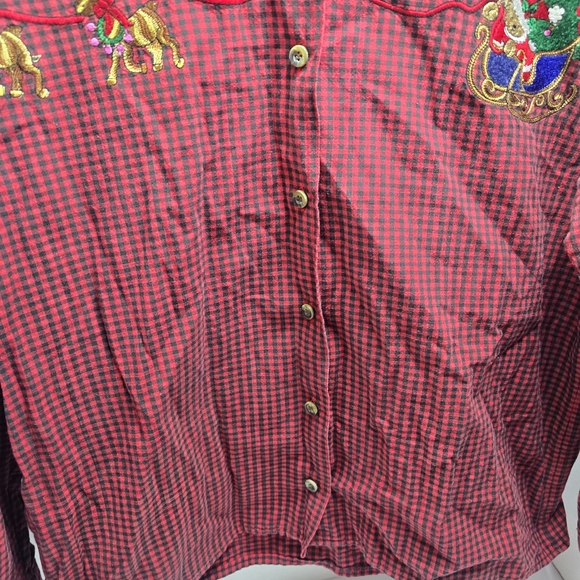 Red Checkered Shirt with Holiday Embroidery - Picture 2 of 9